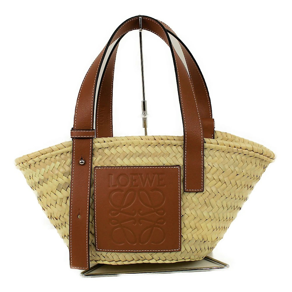 LOEWE Basket Bag Ivory White Brown Raffia Leather Handbag Tote